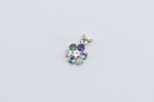 14K Diamond Gem Flower Cluster Vintage Pendant White Gold