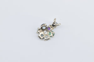 14K Diamond Gem Flower Cluster Vintage Pendant White Gold