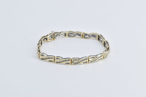 10K 1.43 Ctw Diamond Criss Cross Vintage Tennis Bracelet 6.75