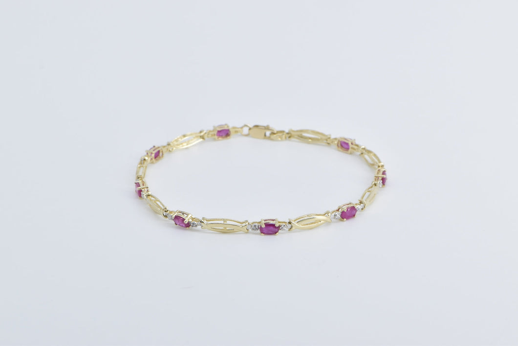 10K Oval Natural Ruby Diamond Accent Twist Link Bracelet 7