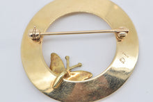 Load image into Gallery viewer, 14K Blue Enamel Butterfly Vintage Round Circle Pin/Brooch Yellow Gold