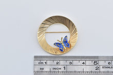 Load image into Gallery viewer, 14K Blue Enamel Butterfly Vintage Round Circle Pin/Brooch Yellow Gold