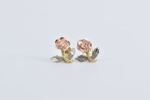 10K Black Hills Rose Flower Vintage Stud Earrings Yellow Gold