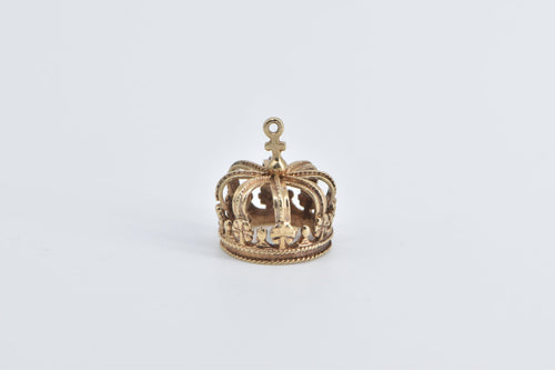 14K 3D Crown Jewels King Queen Symbol Royalty Charm/Pendant Yellow Gold