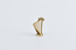 9K 3D Harp Stringed Instrument Music Musician Charm/Pendant Yellow Gold