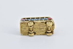 9K London Enamel Double Decker Bus Travel Charm/Pendant Yellow Gold