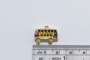 9K London Enamel Double Decker Bus Travel Charm/Pendant Yellow Gold