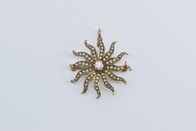 Load image into Gallery viewer, 10K Victorian Diamond Sun Flower Seed Pearl Pendant/Pin Yellow Gold