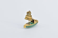 Load image into Gallery viewer, 10K 3D Chinese Junk Ship Jade Sail Boat Charm/Pendant Yellow Gold