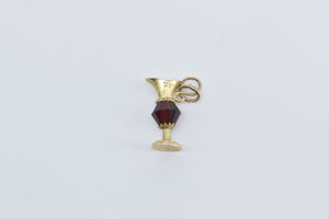 10K 3D Vase Pitcher Carafe Sim. Garnet Charm/Pendant Yellow Gold