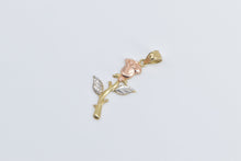 Load image into Gallery viewer, 10K Tri Tone Rose Diamond Cut Flower Vintage Pendant Yellow Gold