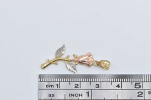 10K Tri Tone Rose Diamond Cut Flower Vintage Pendant Yellow Gold