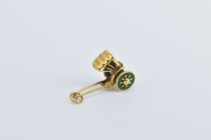 10K 3D Covered Rickshaw Vintage Cart Enamel Charm/Pendant Yellow Gold