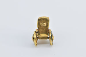 10K 3D Covered Rickshaw Vintage Cart Enamel Charm/Pendant Yellow Gold