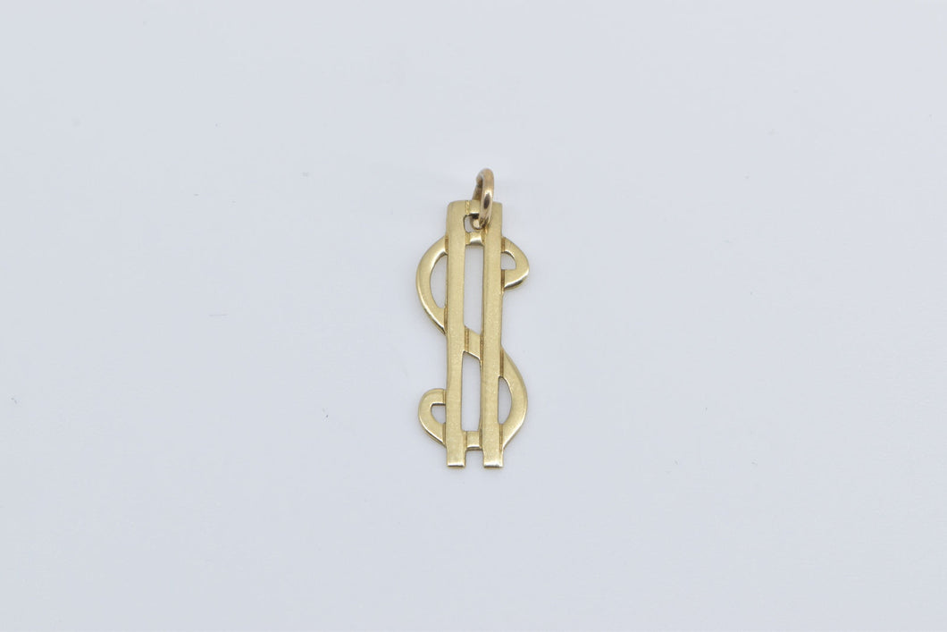 10K Dollar Sign Cash Money Big Bucks Symbol Charm/Pendant Yellow Gold