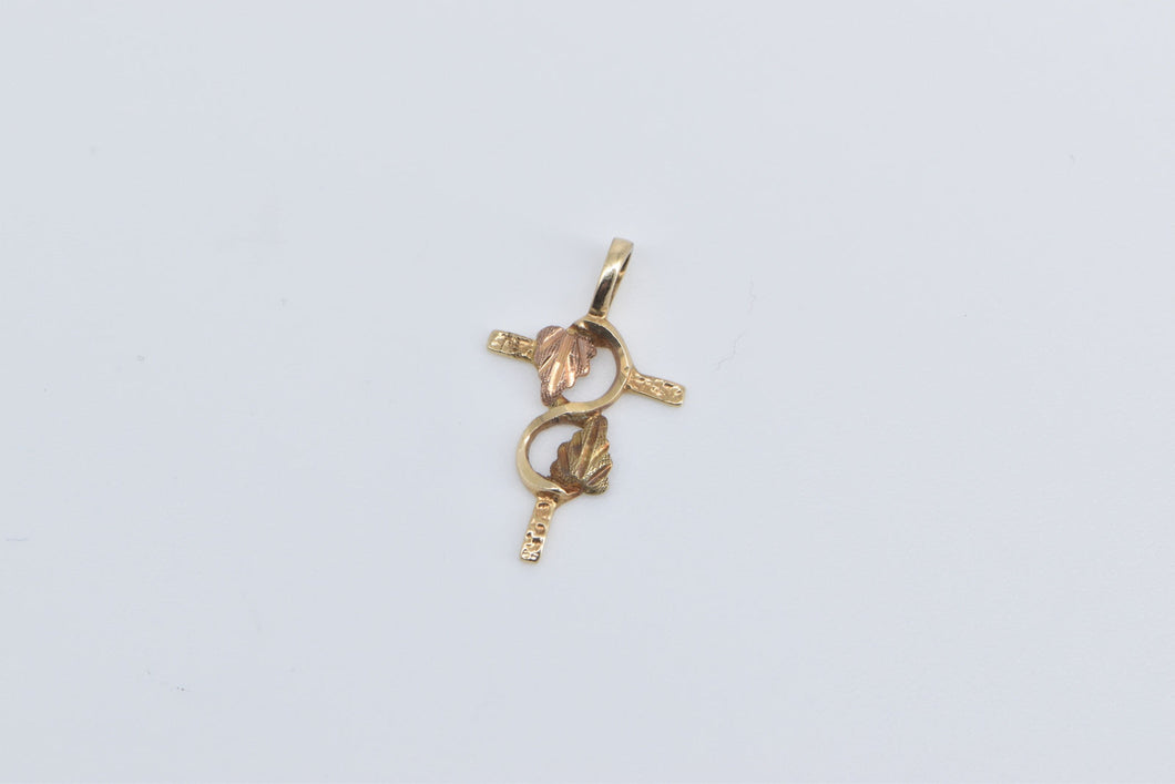 10K Black Hills Leaf Cross Christian Faith Charm/Pendant Yellow Gold