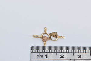 10K Black Hills Leaf Cross Christian Faith Charm/Pendant Yellow Gold