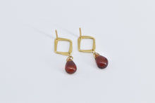 Load image into Gallery viewer, 14K Vintage Square Garnet Tear Drop Fashion Earrings Yellow Gold