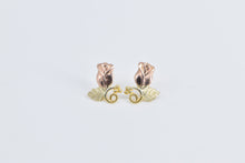 Load image into Gallery viewer, 10K Two Tone Rose Flower Vintage Romantic Stud Earrings Yellow Gold