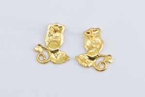 10K Two Tone Rose Flower Vintage Romantic Stud Earrings Yellow Gold