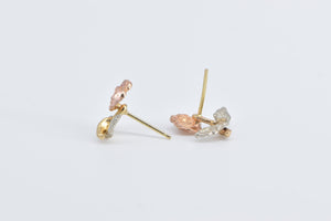 10K Tri Tone Rose Diamond Cut Flower Stud Earrings Yellow Gold