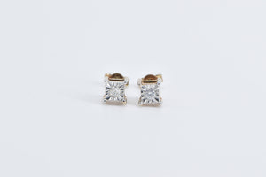 10K Vintage Diamond Classic Solitaire Stud Earrings Yellow Gold