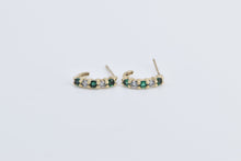 Load image into Gallery viewer, 10K Vintage Diamond Emerald Semi Hoop Fashion Earrings Yellow Gold