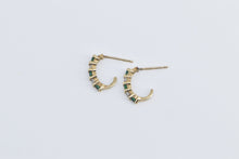 Load image into Gallery viewer, 10K Vintage Diamond Emerald Semi Hoop Fashion Earrings Yellow Gold