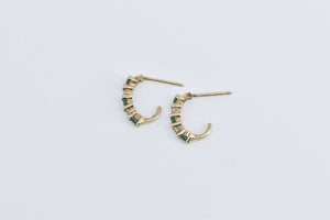 10K Vintage Diamond Emerald Semi Hoop Fashion Earrings Yellow Gold