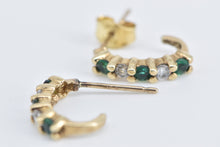 Load image into Gallery viewer, 10K Vintage Diamond Emerald Semi Hoop Fashion Earrings Yellow Gold