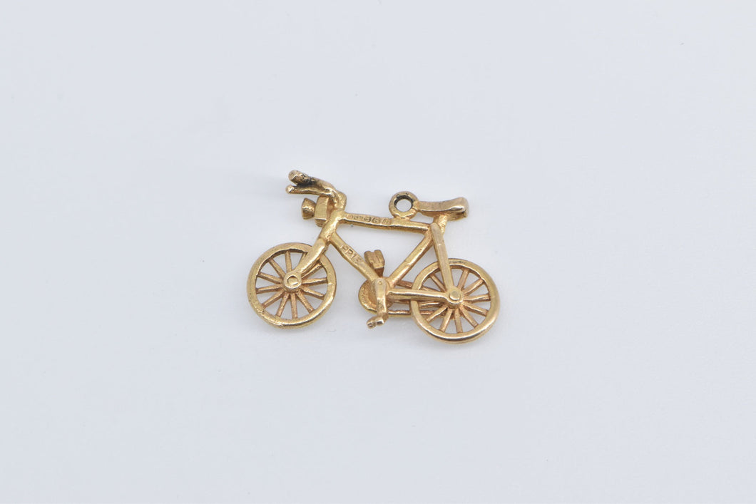 9K 3D Articulated Bicycle Bike Travel Charm/Pendant Yellow Gold