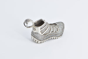 Sterling Silver Pave Encrusted Running Shoe CZ Track Pendant