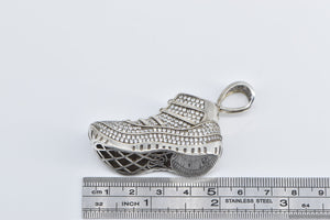 Sterling Silver Pave Encrusted Running Shoe CZ Track Pendant