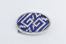 Load image into Gallery viewer, Sterling Silver Ornate Lapis Enamel Inlay Mexican Geometric Belt Buckle