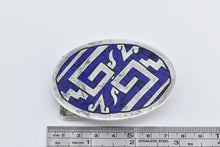 Load image into Gallery viewer, Sterling Silver Ornate Lapis Enamel Inlay Mexican Geometric Belt Buckle