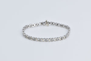 18K 1 Ctw Diamond Cluster XO Hugs Kisses Tennis Bracelet 6.75" White Gold