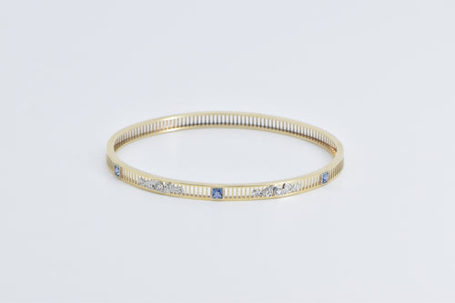 14K Art Deco Syn. Sapphire Diamond Bangle Bracelet 7.5