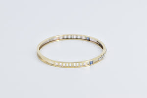 14K Art Deco Syn. Sapphire Diamond Bangle Bracelet 7.5" Yellow Gold