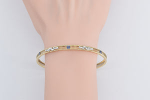 14K Art Deco Syn. Sapphire Diamond Bangle Bracelet 7.5" Yellow Gold