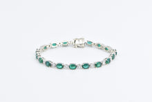 Load image into Gallery viewer, 14K Oval Syn. Emerald Diamond Vintage Tennis Bracelet 6.5&quot; White Gold