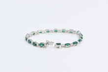 Load image into Gallery viewer, 14K Oval Syn. Emerald Diamond Vintage Tennis Bracelet 6.5&quot; White Gold