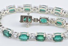 Load image into Gallery viewer, 14K Oval Syn. Emerald Diamond Vintage Tennis Bracelet 6.5&quot; White Gold