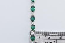 Load image into Gallery viewer, 14K Oval Syn. Emerald Diamond Vintage Tennis Bracelet 6.5&quot; White Gold