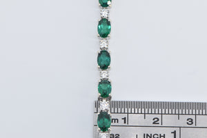 14K Oval Syn. Emerald Diamond Vintage Tennis Bracelet 6.5" White Gold