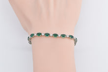 Load image into Gallery viewer, 14K Oval Syn. Emerald Diamond Vintage Tennis Bracelet 6.5&quot; White Gold