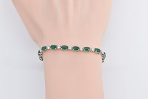 14K Oval Syn. Emerald Diamond Vintage Tennis Bracelet 6.5" White Gold