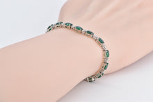 Load image into Gallery viewer, 14K Oval Syn. Emerald Diamond Vintage Tennis Bracelet 6.5&quot; White Gold