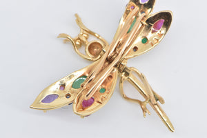 14K Gemstone Encrusted Dragonfly Dress Clip Pin/Brooch Yellow Gold