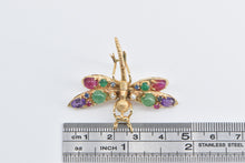 Load image into Gallery viewer, 14K Gemstone Encrusted Dragonfly Dress Clip Pin/Brooch Yellow Gold