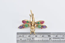 Load image into Gallery viewer, 14K Gemstone Encrusted Dragonfly Dress Clip Pin/Brooch Yellow Gold